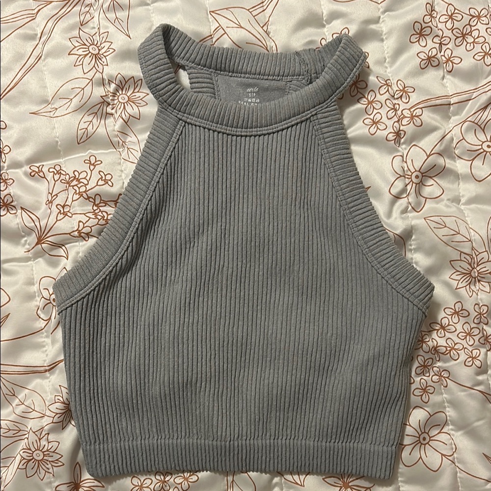 Aerie Light Gray Ribbed Halter Top
